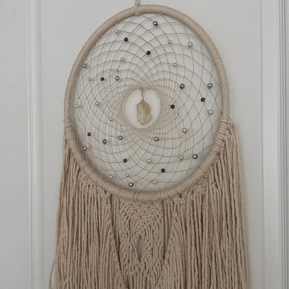 Handcrafted Cream Dreamcatcher with Fringe XL 49 Length - Picture 6 of 9